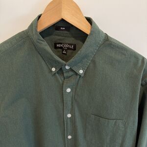 J Crew Mercantile Mens Large Dress Shirt Green Flex Stretch Smart Casual Office